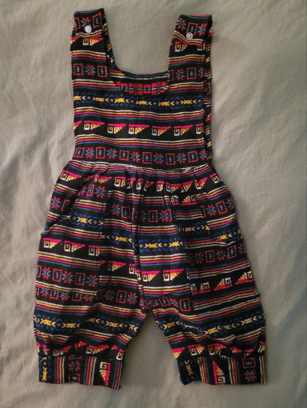 Authentic Guatemalan Girls' Black Multicolor Tribal Overalls 3T